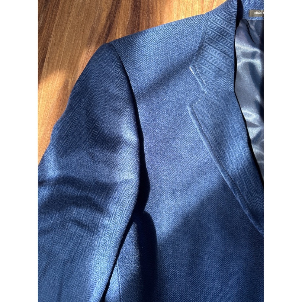 Rush Wilson Limited Blue Silk Herringbone Blazer Mens 43R Sport Coat - Picture 2 of 14